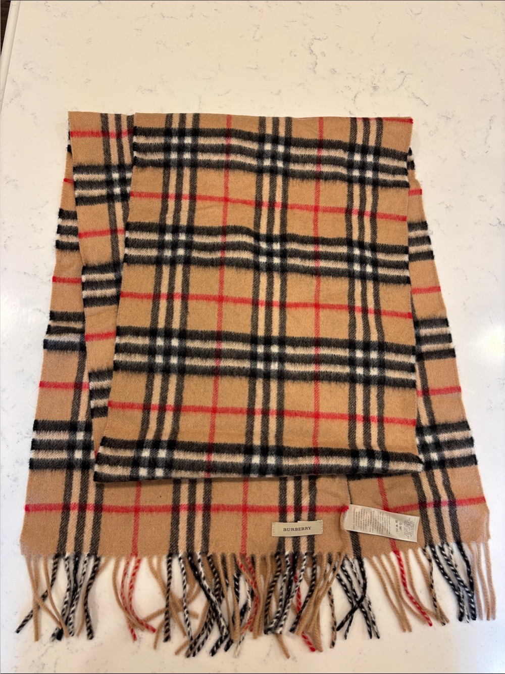 Burberry Classic Tan Black Red Check Cashmere Scarf